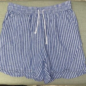 beachlunchlounge High Waist Blue and White Striped Shorts